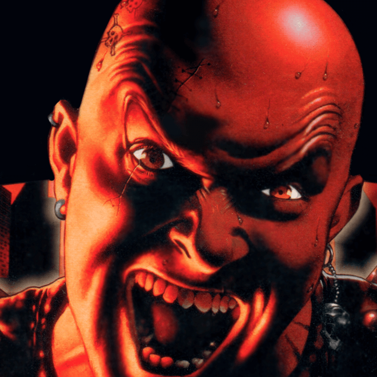Close up of a game character laughing in an evil manner Close up of a game character laughing in an evil manner