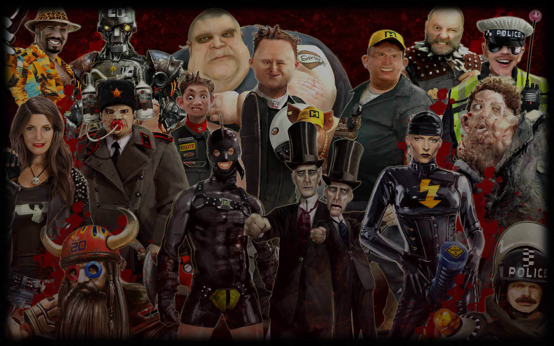 Image mashup of a variety of characters from the carmageddon game series