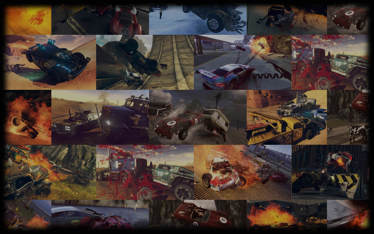 Photo collage of screenshots from the Carmageddon game series