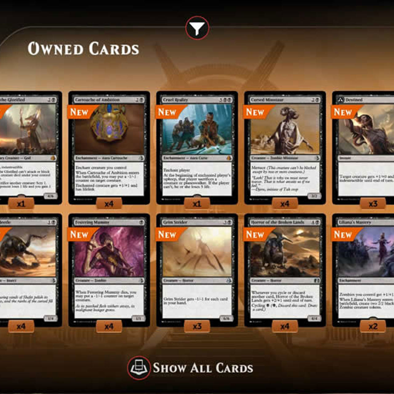 Screenshot Image of 14 cards laid out, all labelled as New Screenshot Image of 14 cards laid out, all labelled as New